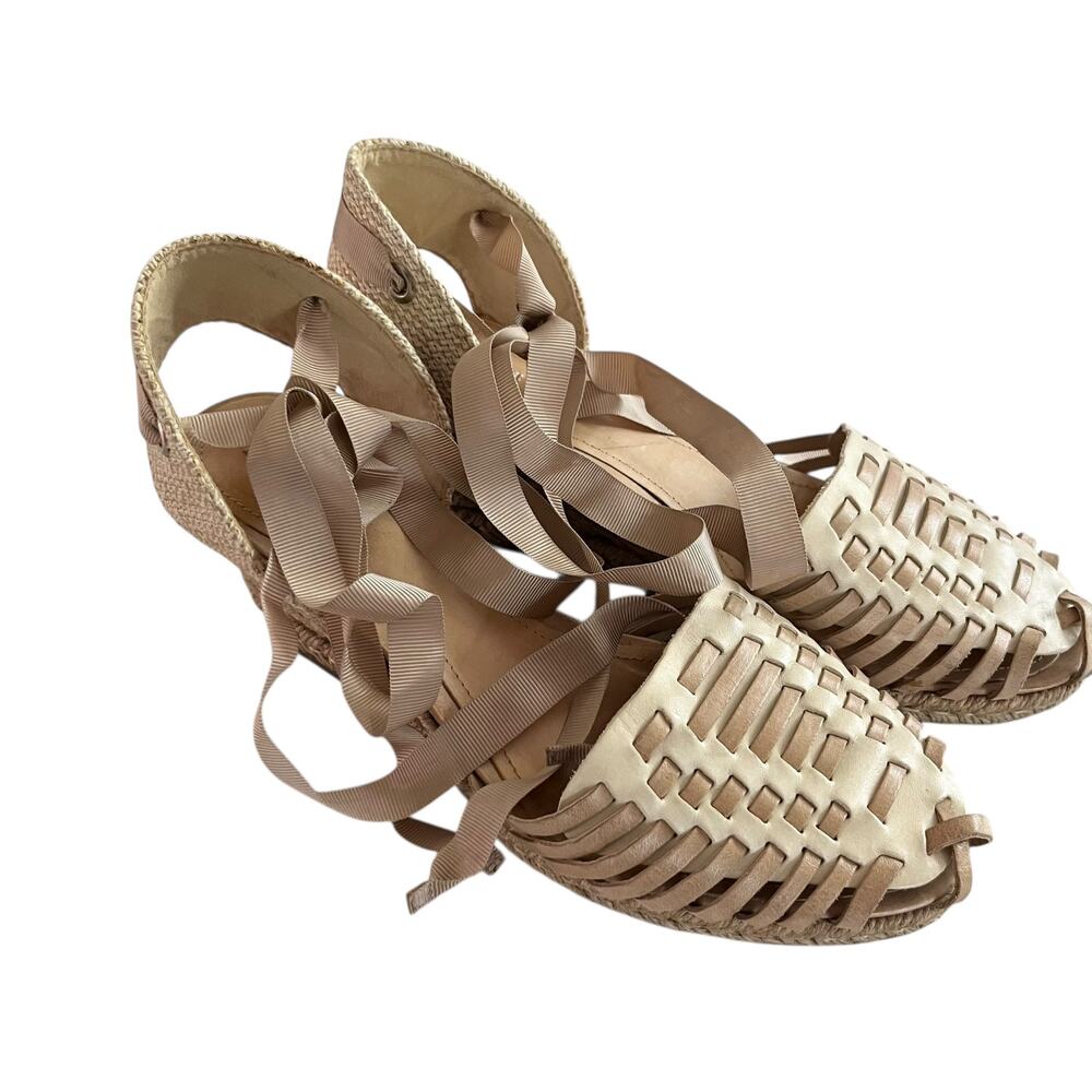 SCHUTZ Isadora Tan Basketweave Leather Wedge Espadrille Sandals Women’s Size 10